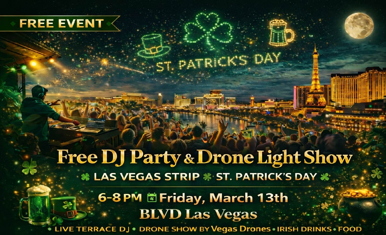 St. Patrick’s Day DJ Terrace Party & Drone Light Show at BLVD Las Vegas