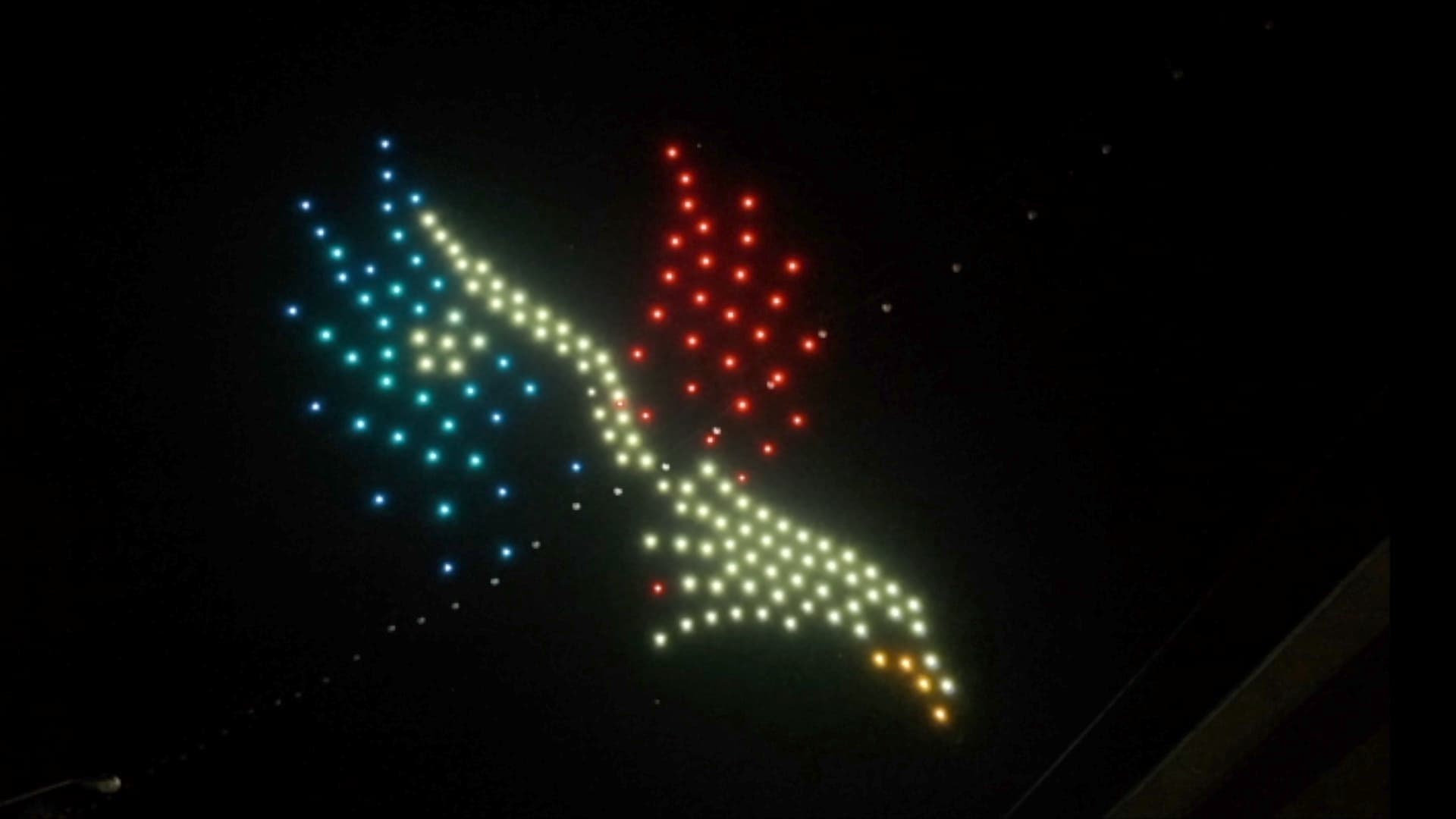 Drones form an eagle in red, white and blue above Pioche